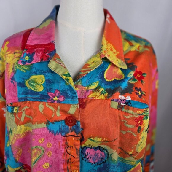 Coldwater Creek Jacket Shacket 2X Colorful Abstract Button-Down Artsy Dopamine - Picture 2 of 8